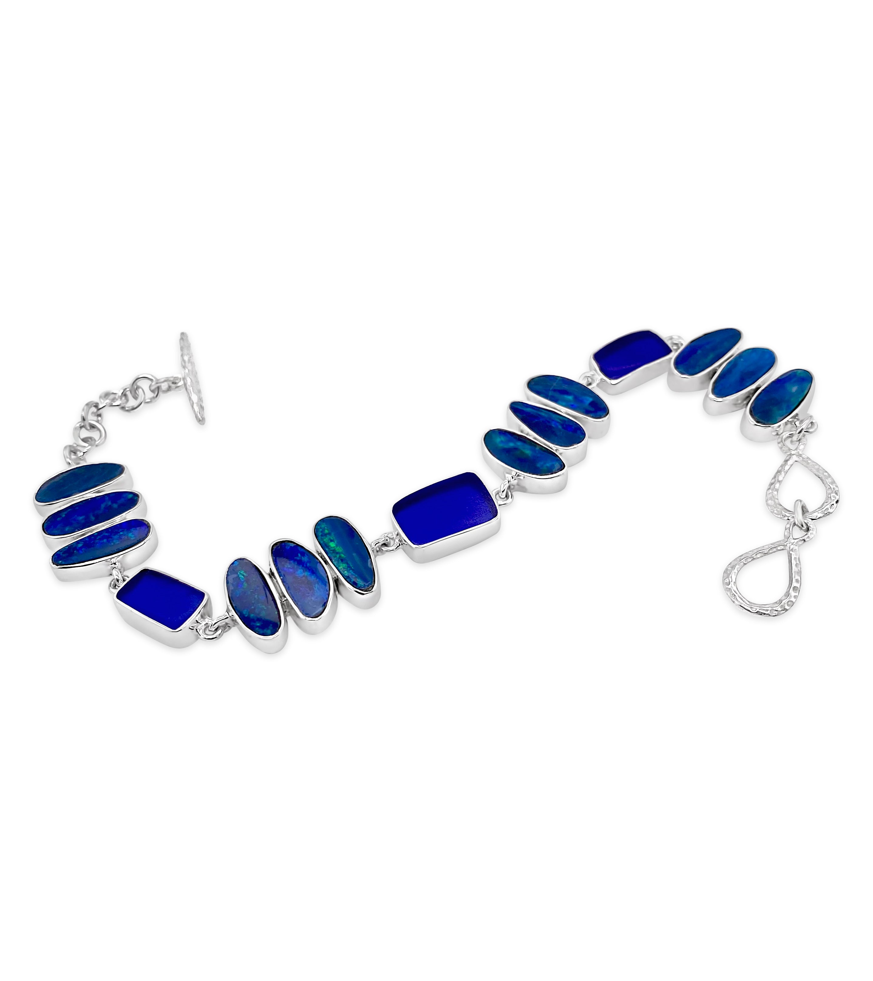 Cobalt Sea Glass and Opal Bracelet
