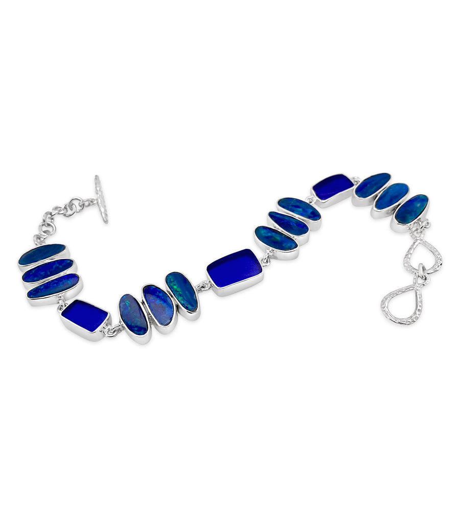 Cobalt Sea Glass and Opal Bracelet