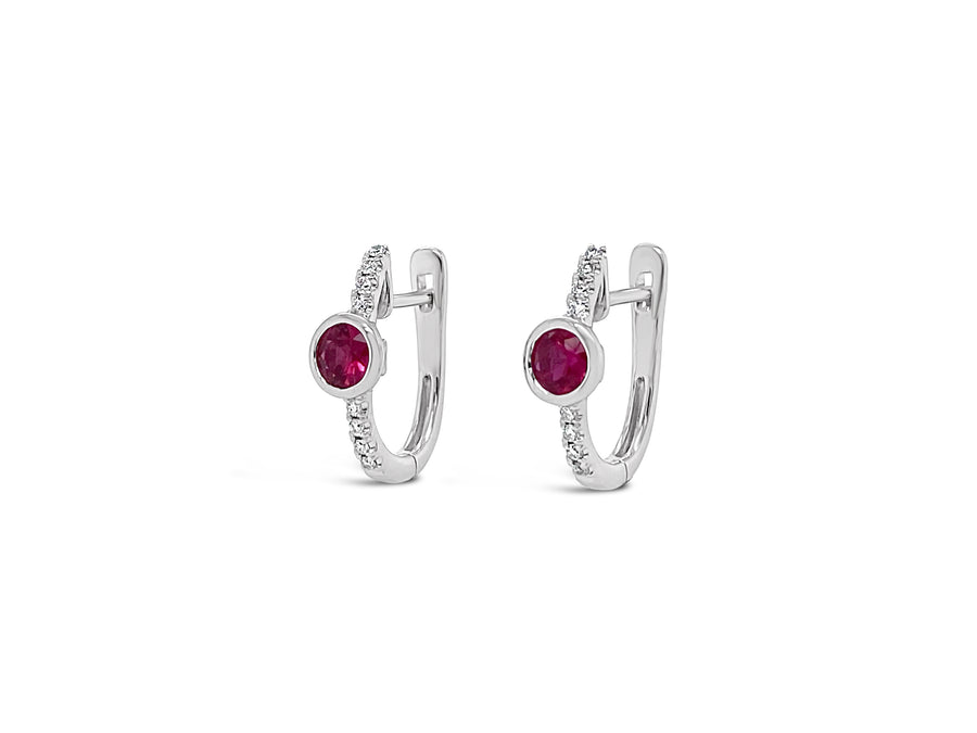14k Ruby and Diamond Hoops