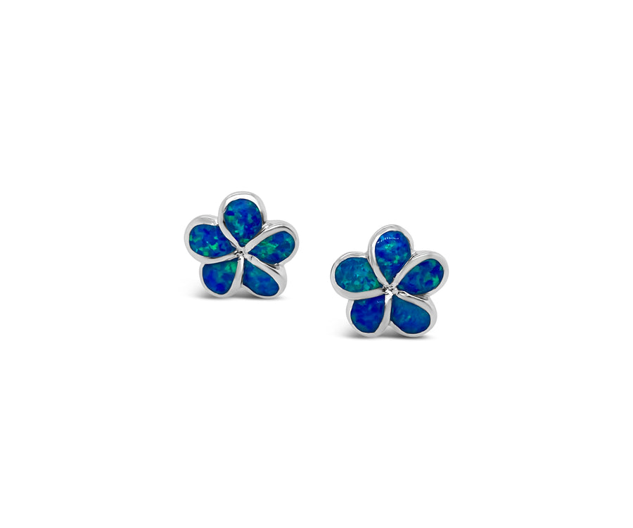 Blue Opal Plumeria Post Earrings