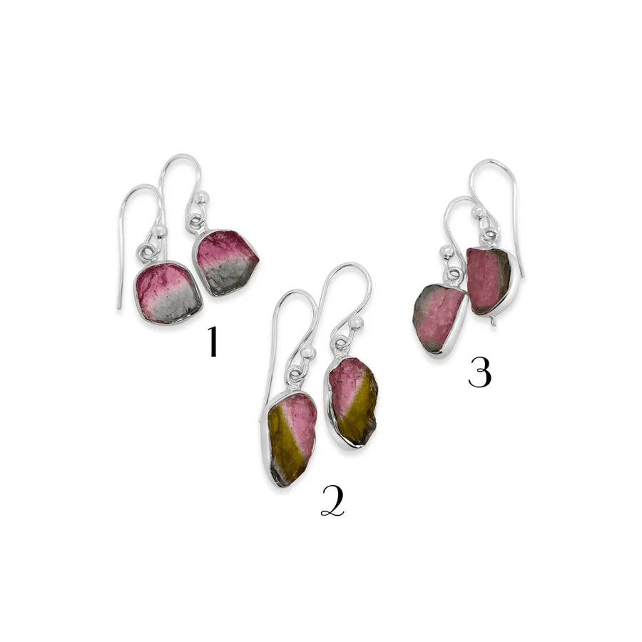 Watermelon Tourmaline Slice Earrings