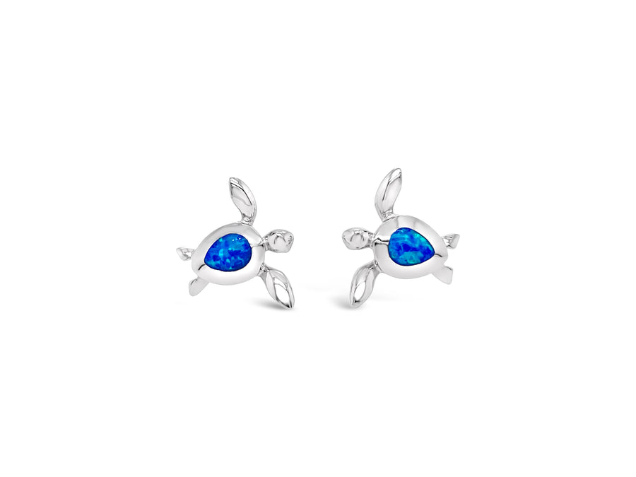 Blue Opal Turtle Post Earrings