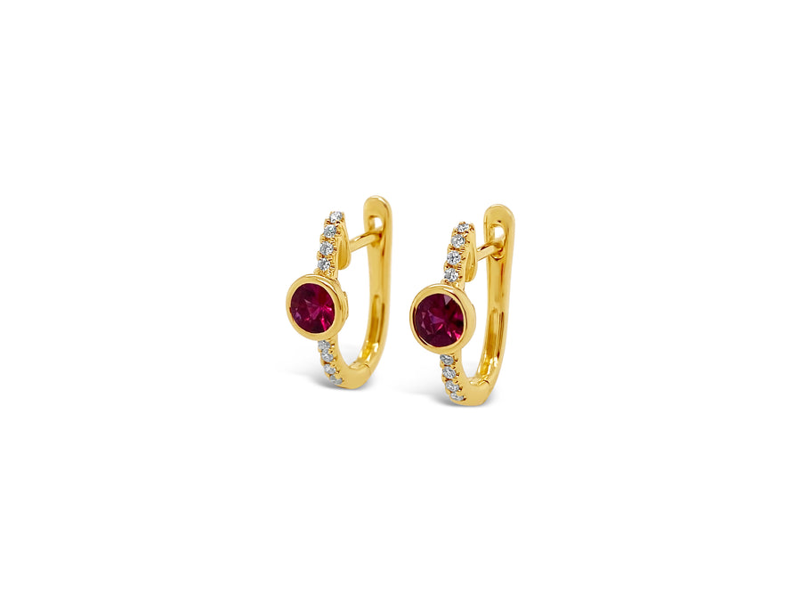 14k Ruby and Diamond Hoops
