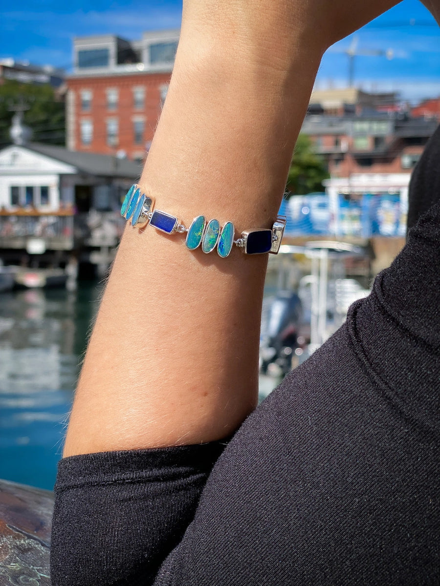 Cobalt Sea Glass and Opal Bracelet