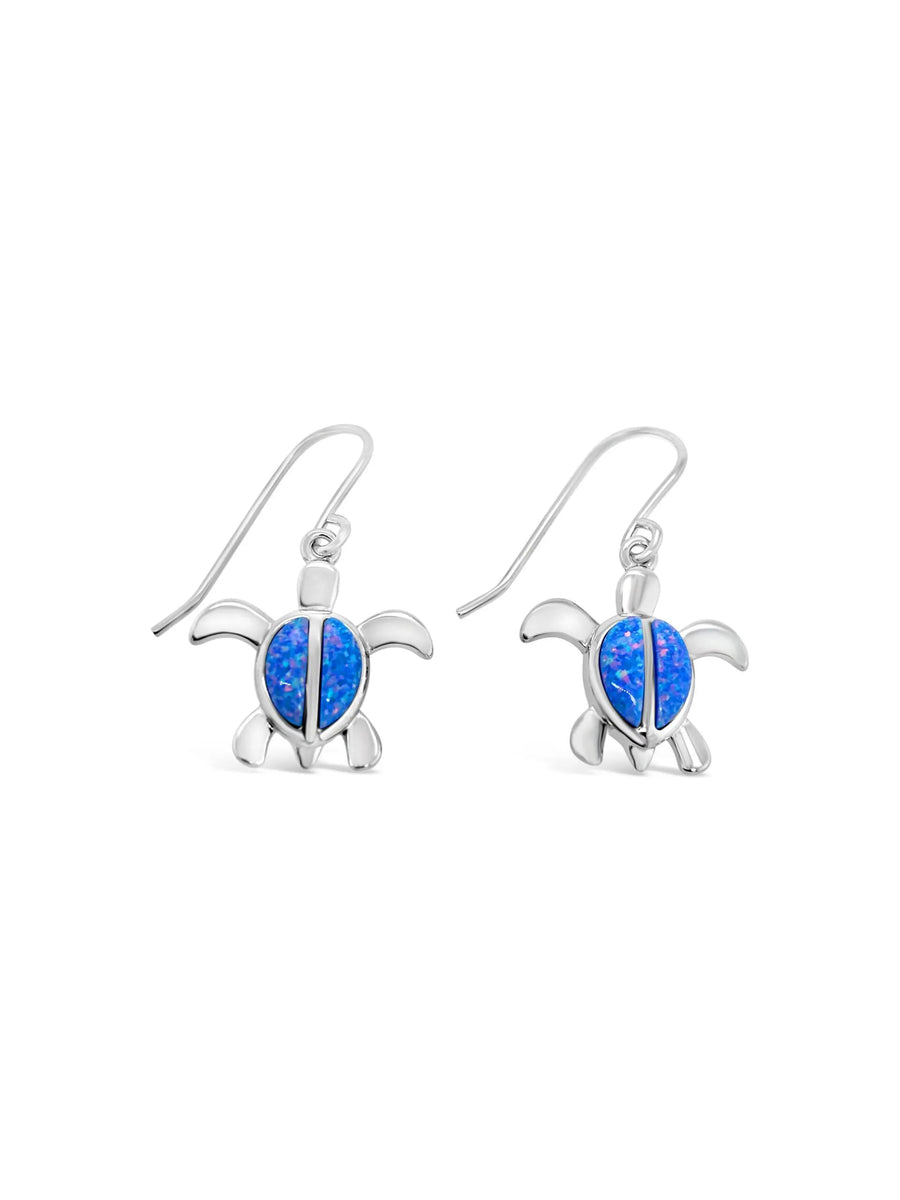 Lab Blue Opal Turtle French Wire Earrings