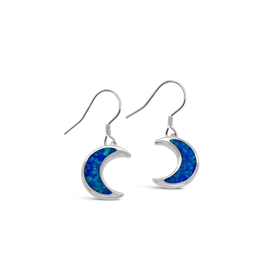 Blue Opal Crescent Moon Earrings