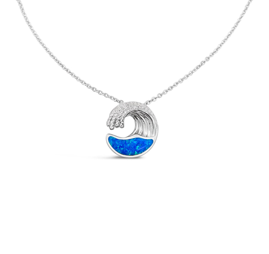 Lab Blue Opal Cresting Wave Necklace