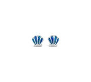 Lab Blue Opal Scallop Shell Post Earrings