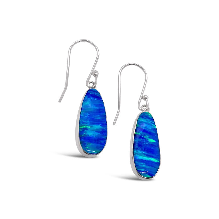 Lab Blue Opal Teardrop Earrings