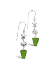 Starfish and Shell Seaglass Dangle Earrings