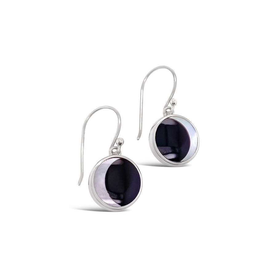 Onyx and Mother of Pearl Crescent Moon Earrings