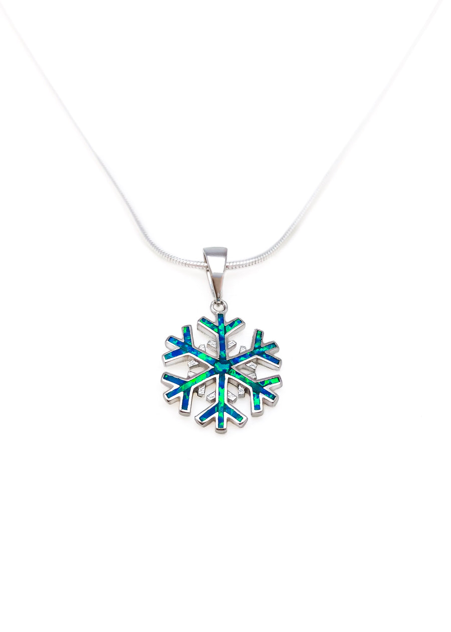 Lab Blue Opal Snowflake Pendant