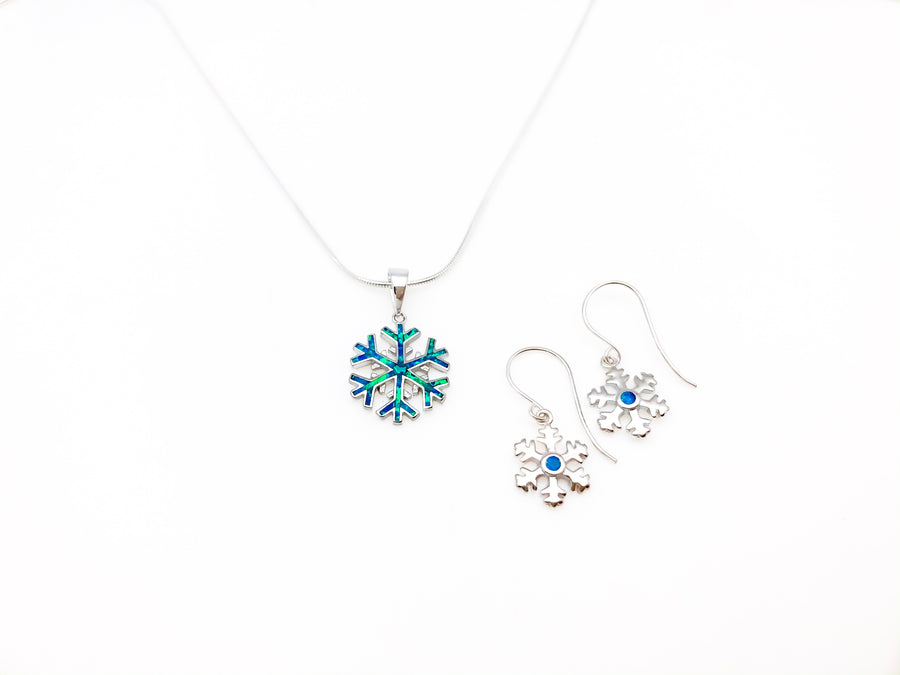 Lab Blue Opal Snowflake Pendant