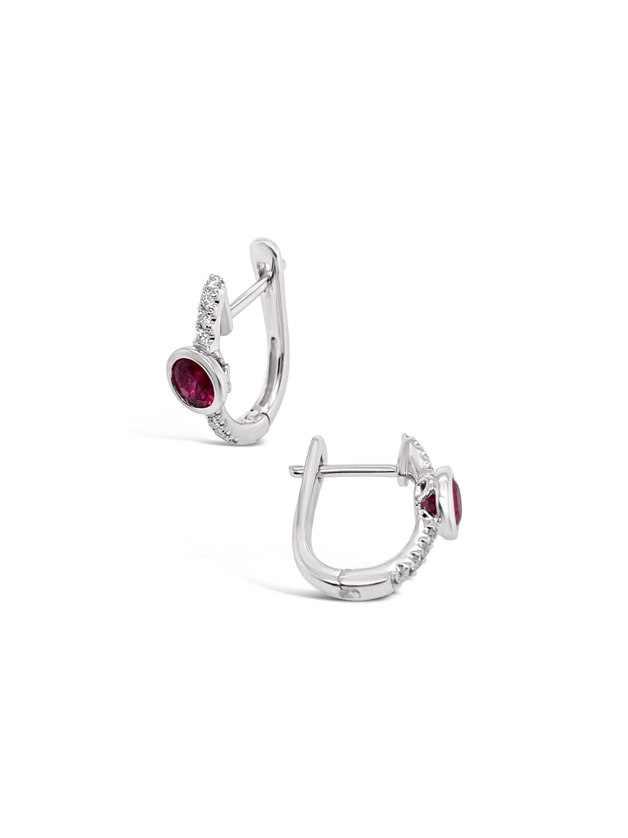 14k Ruby and Diamond Hoops