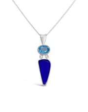 Deep Blue Maine Seaglass and Blue Topaz Pendant