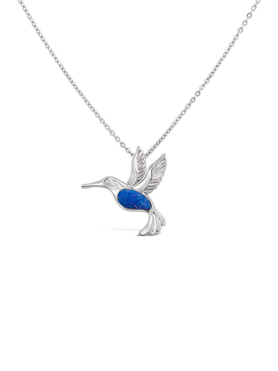 Lab Sunset Opal Humming Bird Necklace