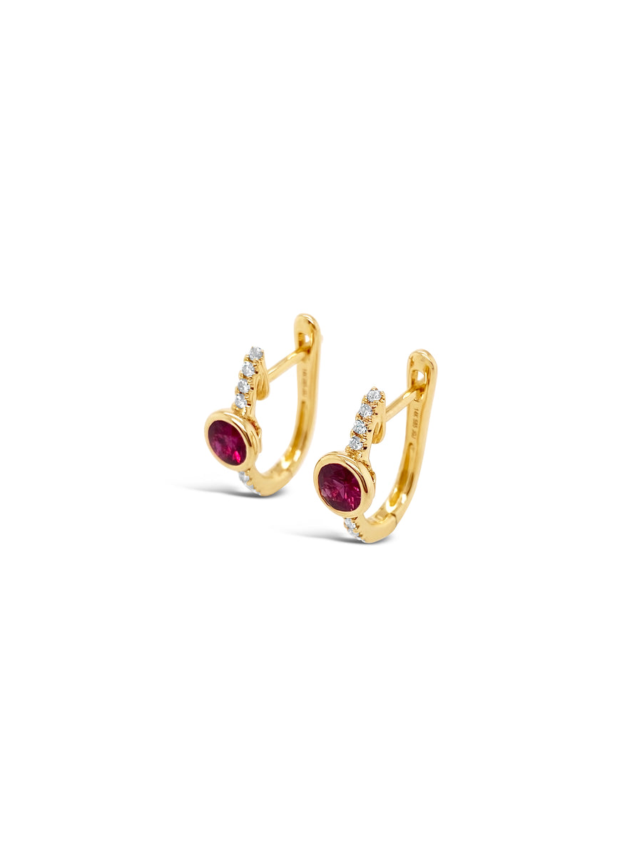 14k Ruby and Diamond Hoops
