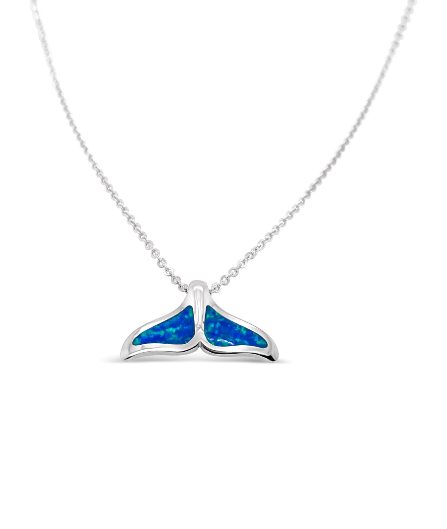 Lab Blue Opal Whale Tail Necklace