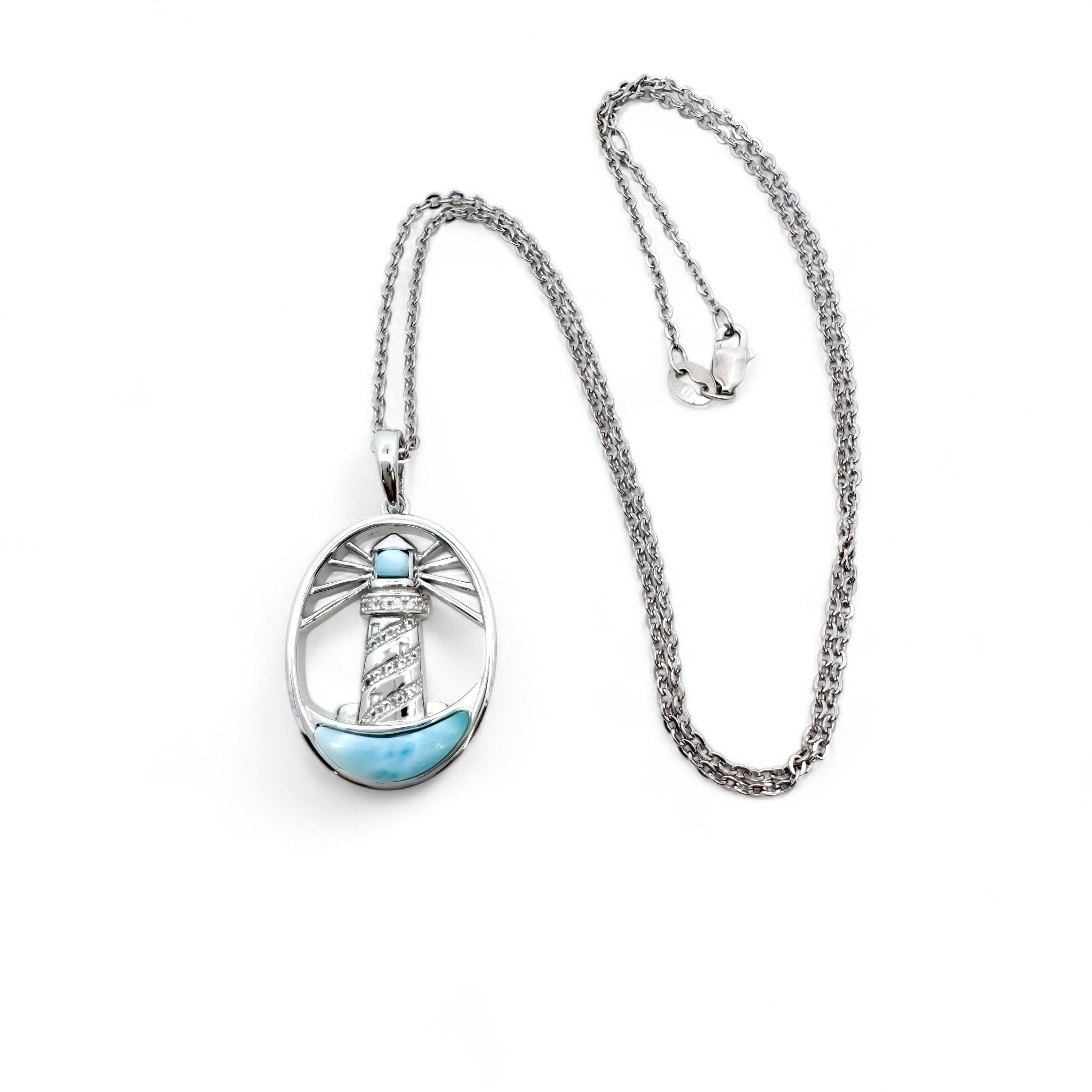 Lighthouse Necklace with Larimar and Cubic Zirconia
