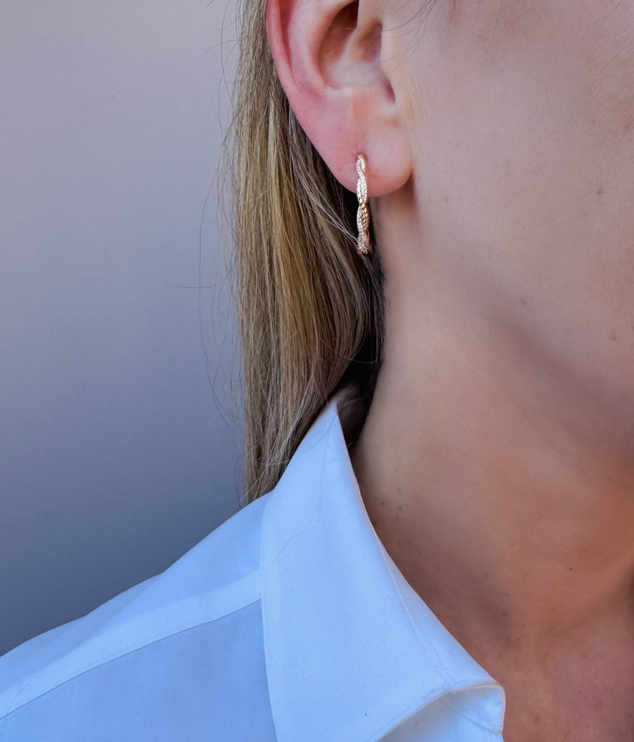 14k Diamond Braided Hoops