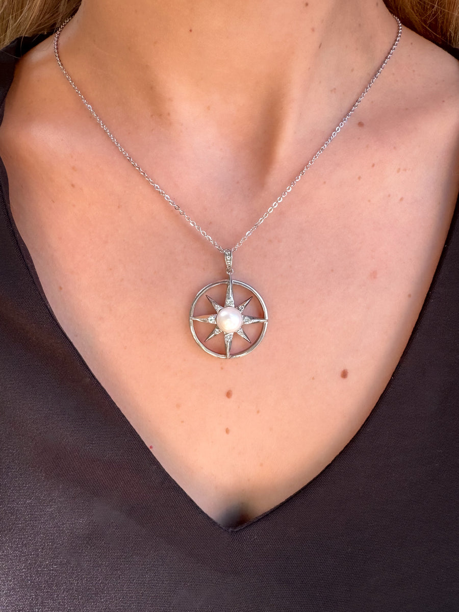 Fresh Water Pearl Compass Rose Necklace
