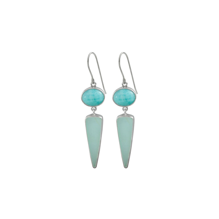 Maine Aqua Seaglass and Amazonite Dangle Earrings