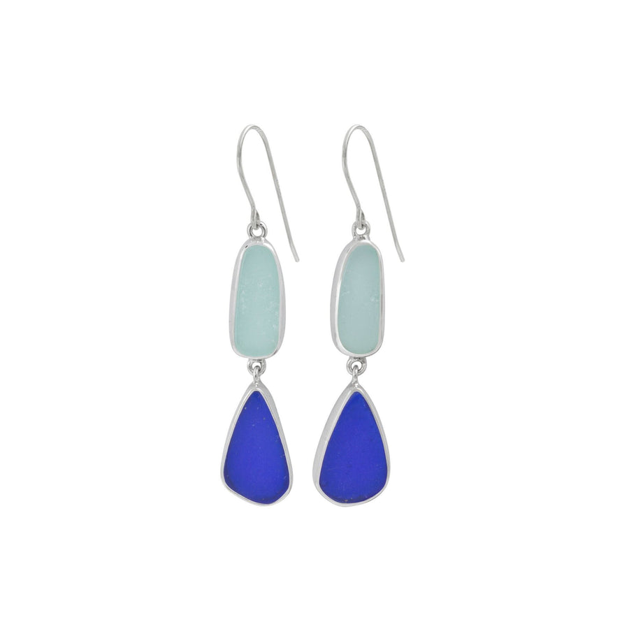 Maine Aqua and Cobalt Seaglass Dangle Earrings
