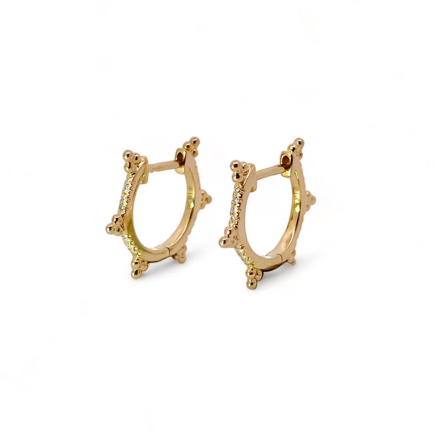 14k Beaded Diamond Huggie Hoops