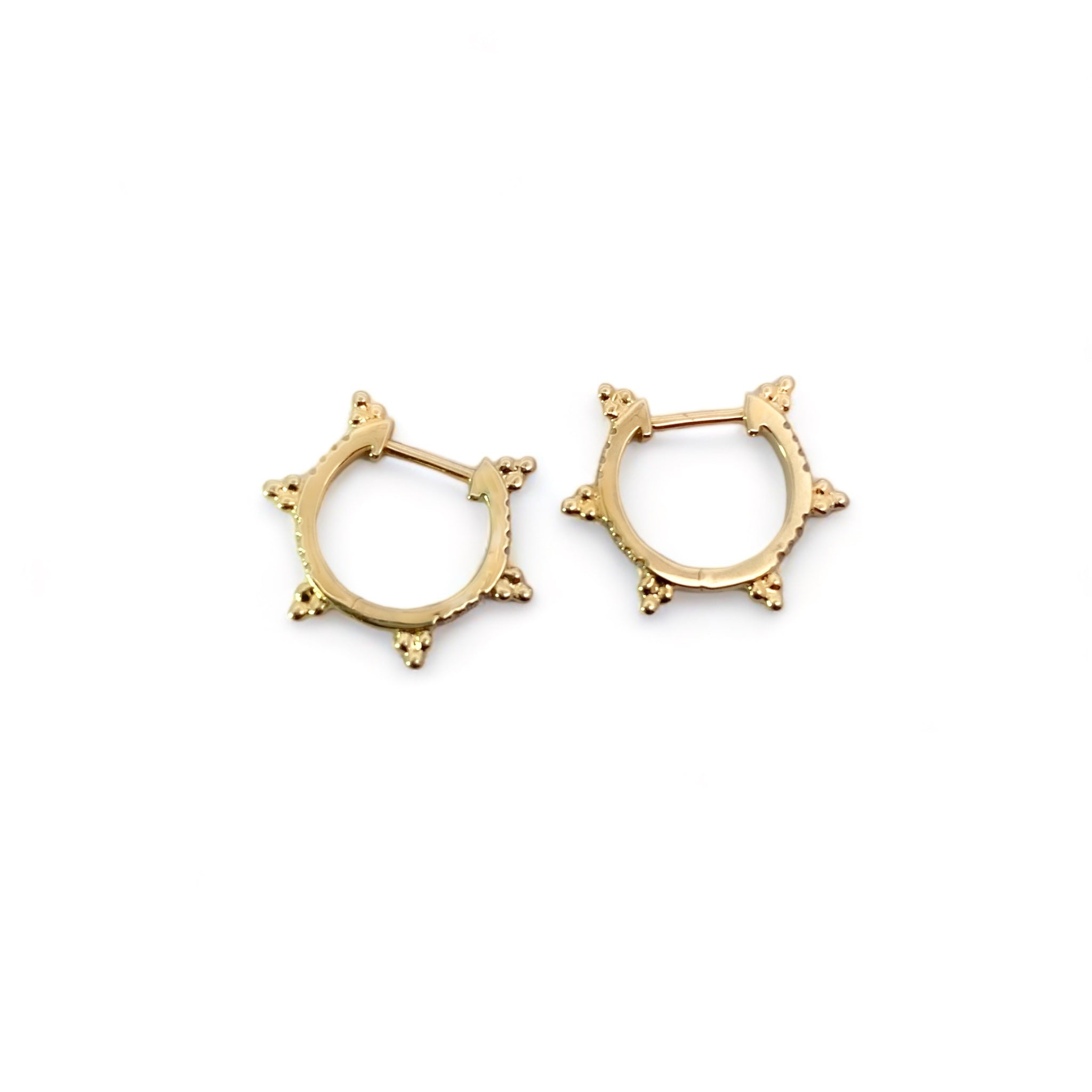 14k Beaded Diamond Huggie Hoops