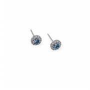 14k Aquamarine with Diamond Halo Post Earrings