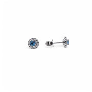 14k Aquamarine with Diamond Halo Post Earrings