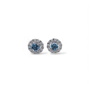14k Aquamarine with Diamond Halo Post Earrings