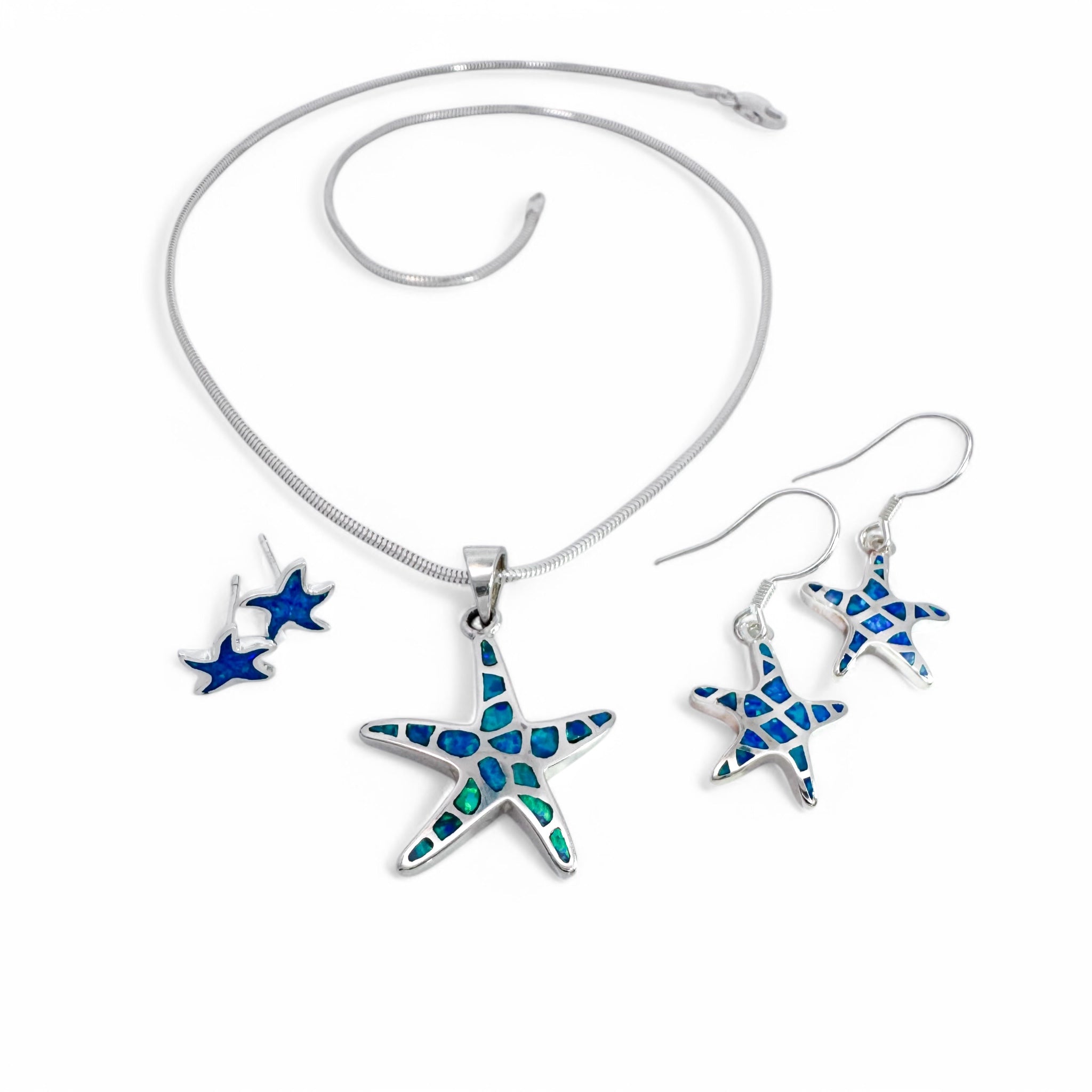 Lab Blue Opal Dancing Starfish Necklace