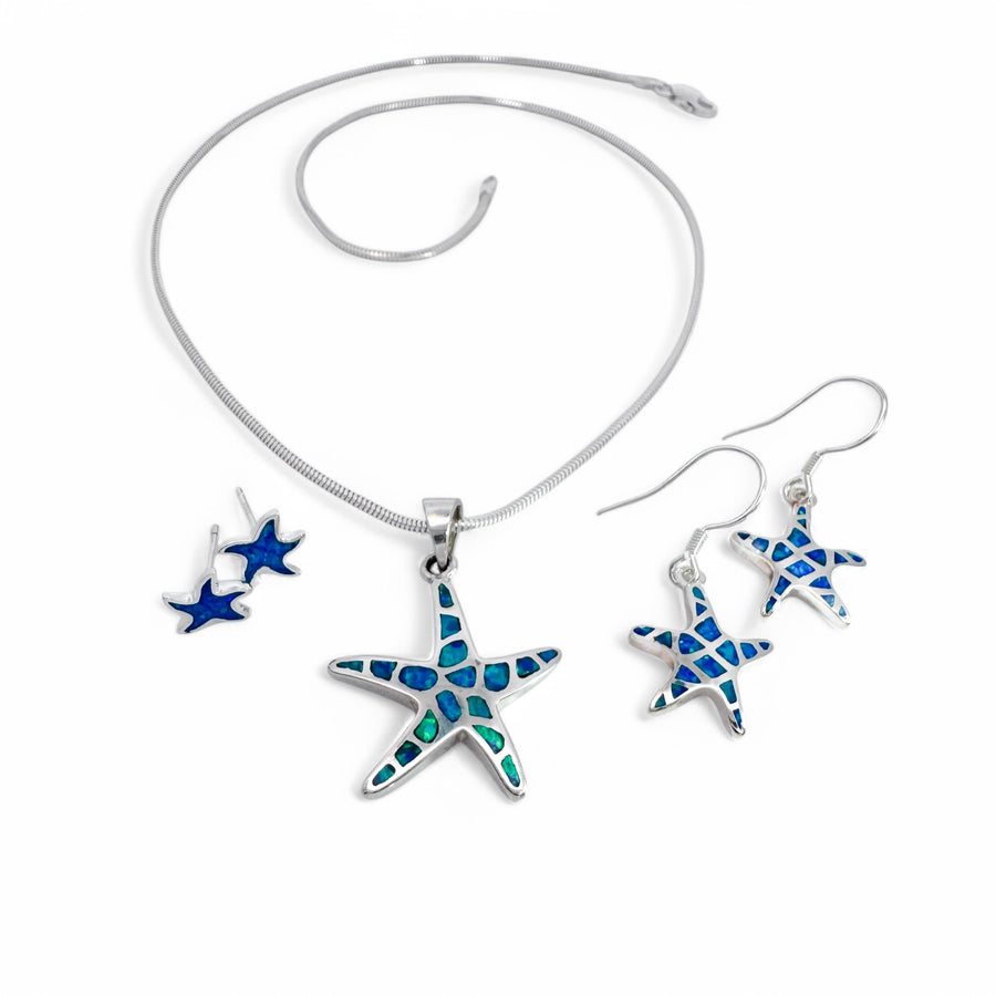 Lab Blue Opal Dancing Starfish Necklace