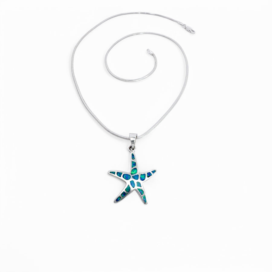 Lab Blue Opal Dancing Starfish Necklace