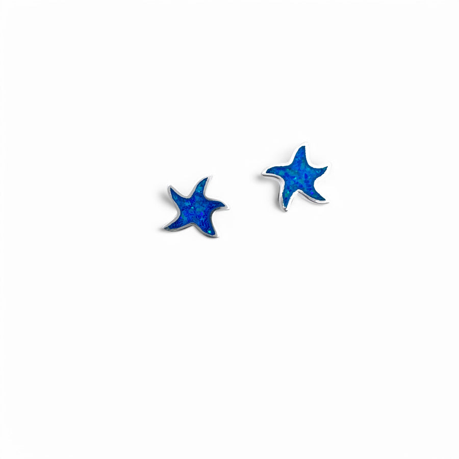 Lab Blue Opal Dancing Starfish Post Earrings