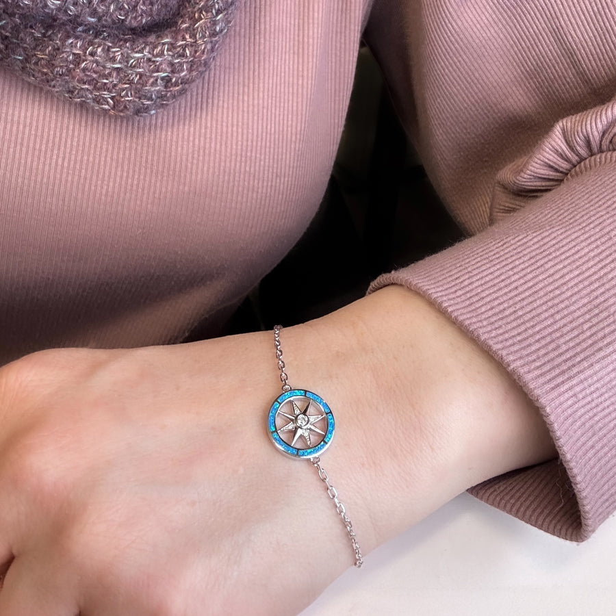 Lab Blue Opal Compass Bracelet