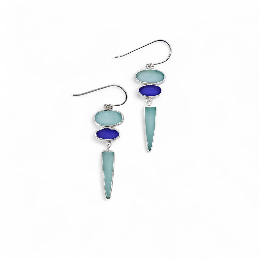 Triple Bezel Seaglass Drop Earrings