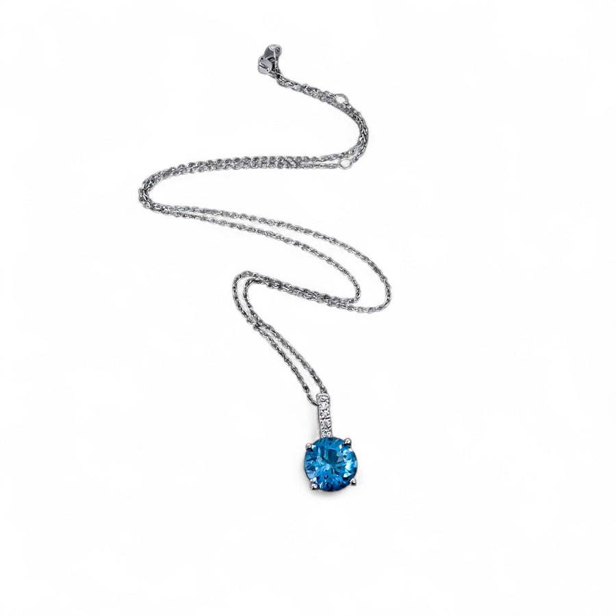 14k Blue Topaz Diamond Drop Necklace