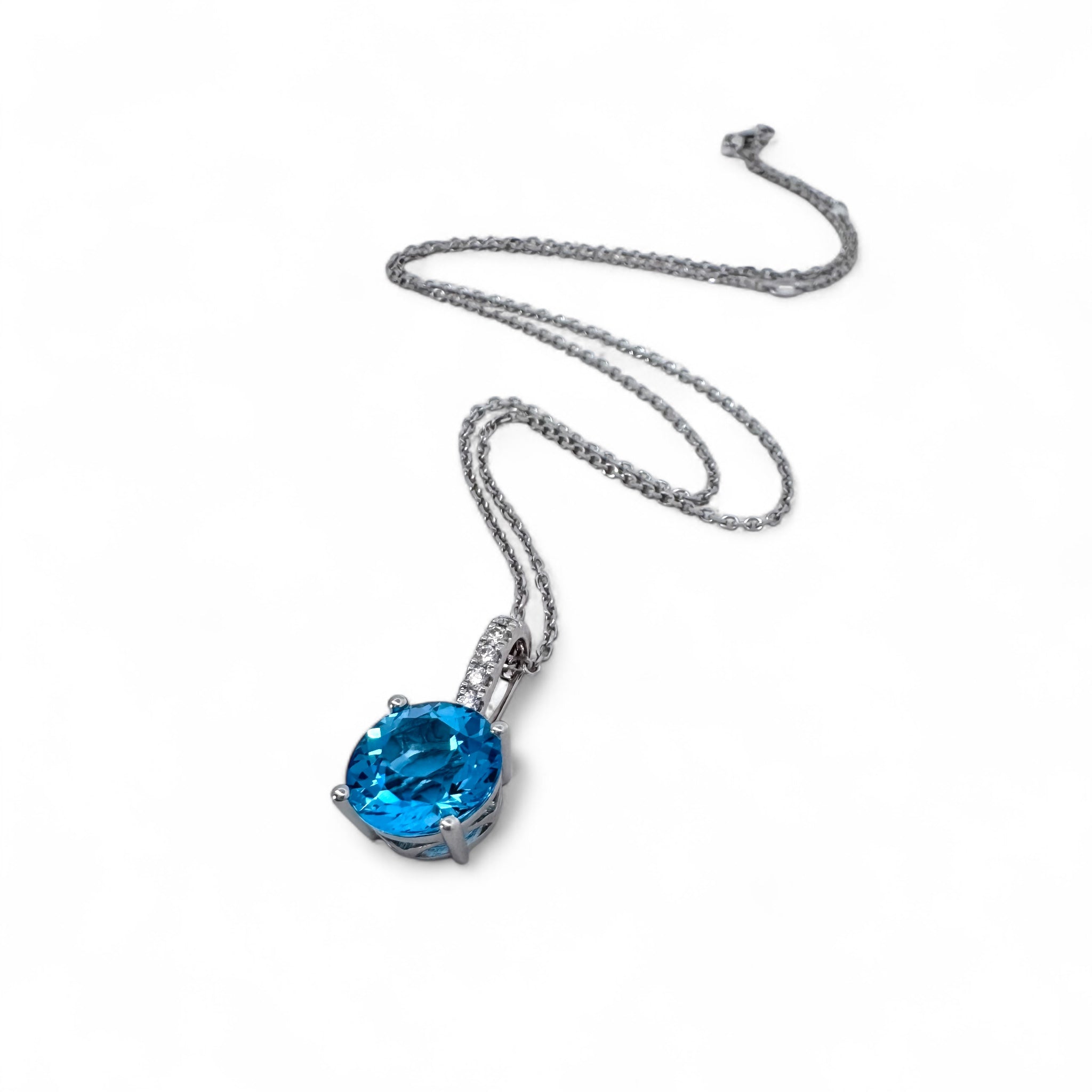 14k Blue Topaz Diamond Drop Necklace