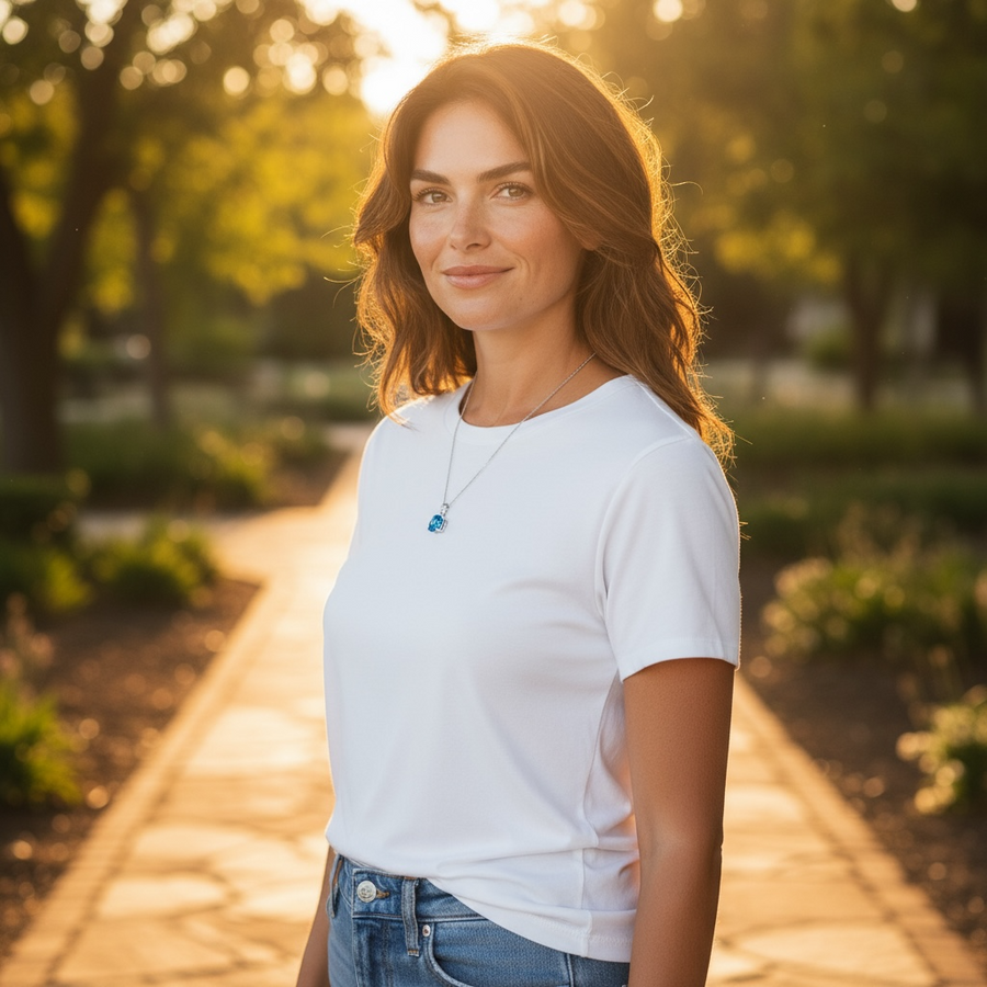 14k Blue Topaz Diamond Drop Necklace