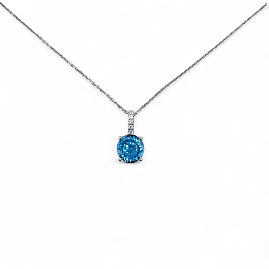 14k Blue Topaz Diamond Drop Necklace