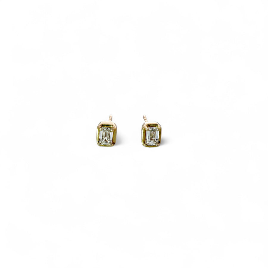 14k Emerald Cut Diamond Post Earrings