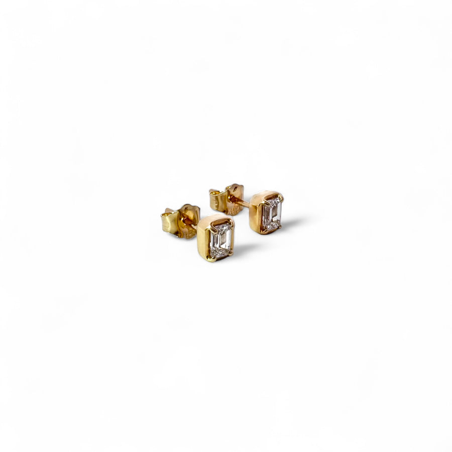 14k Emerald Cut Diamond Post Earrings