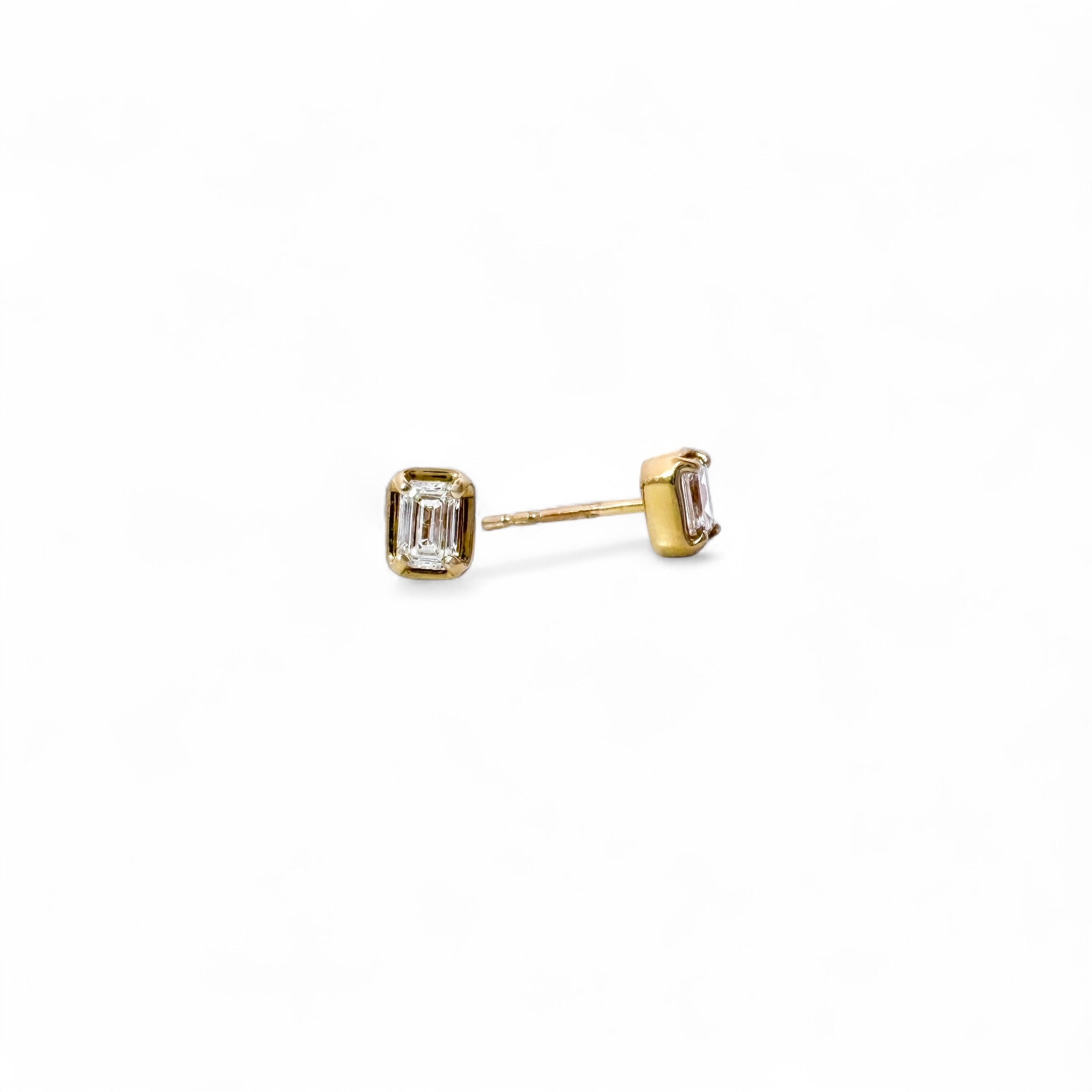 14k Emerald Cut Diamond Post Earrings