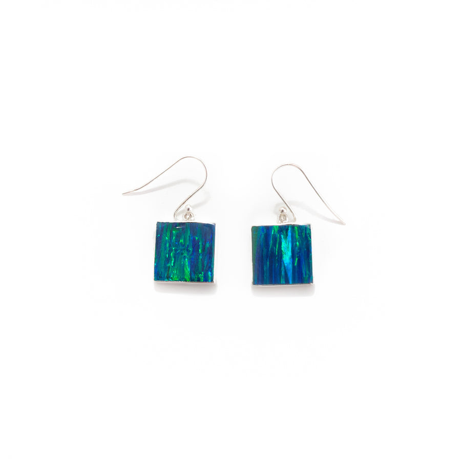 Lab Opal Square Earrings