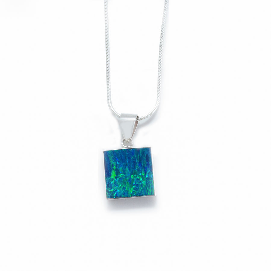 Lab Opal Square Necklace