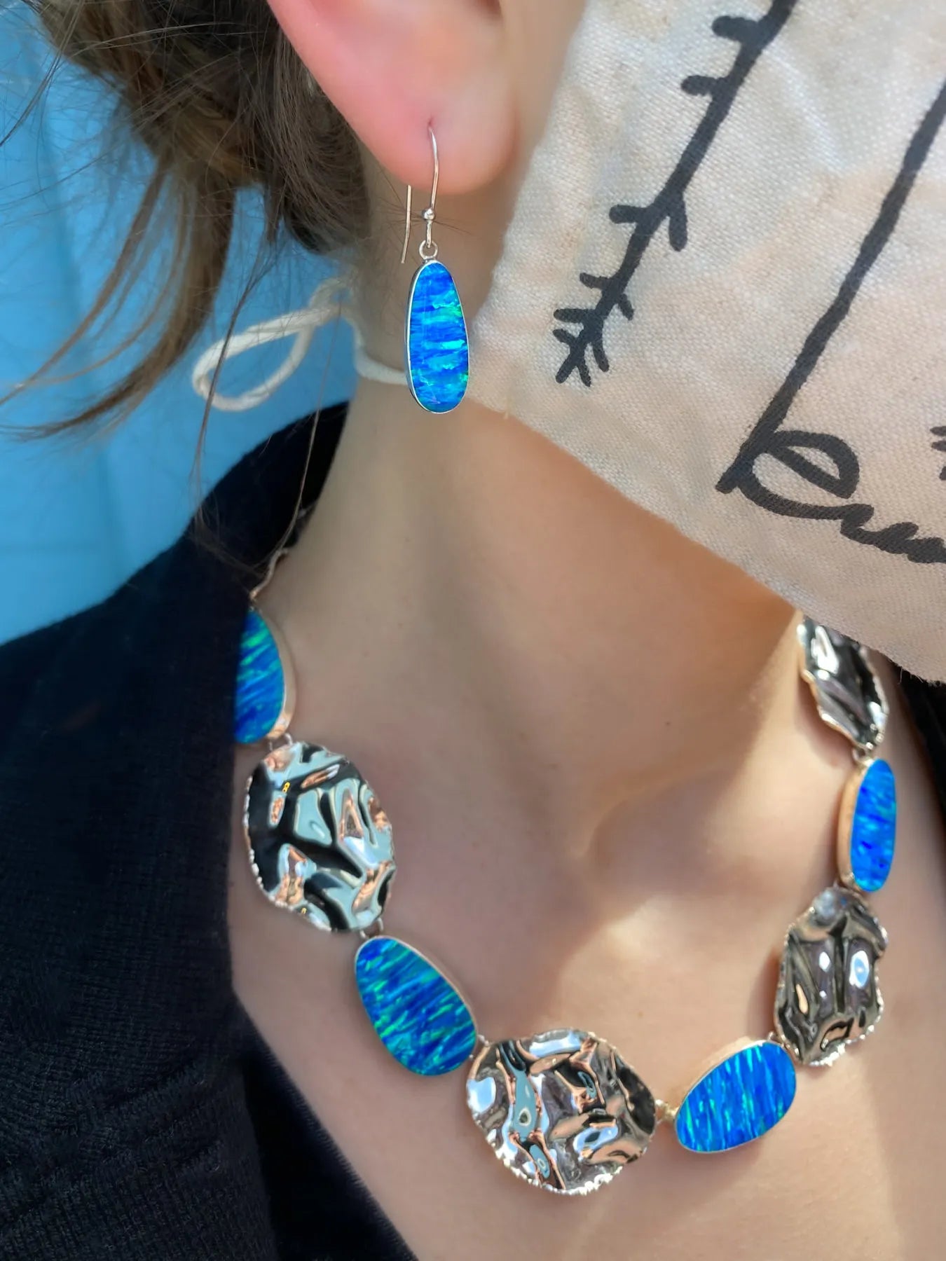 Shimmering Lab Blue Opal Necklace