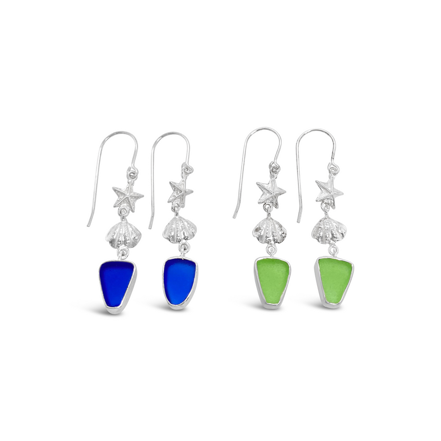 Starfish and Shell Seaglass Dangle Earrings
