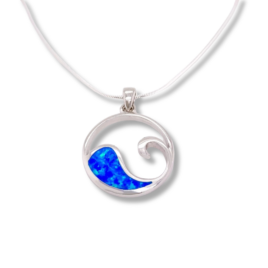 Lab Blue Opal Wave Necklace